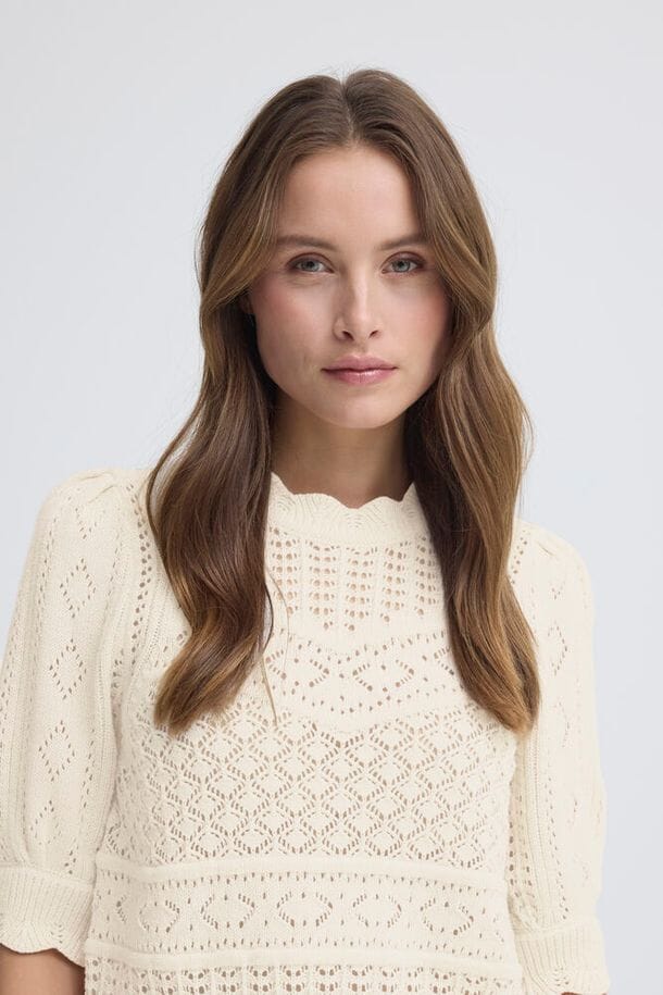 classic cream knit blouse women