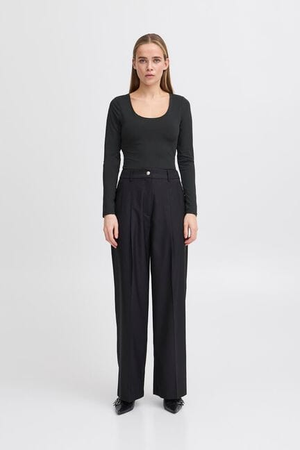 womens black long sleeve scoop top, fitted black layering shirt