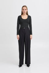 womens black long sleeve scoop top, fitted black layering shirt