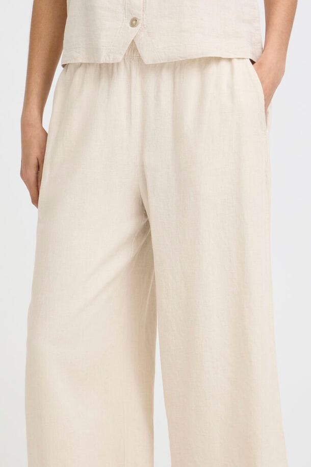 women's cream summer pants, linen elastic waist trousers women