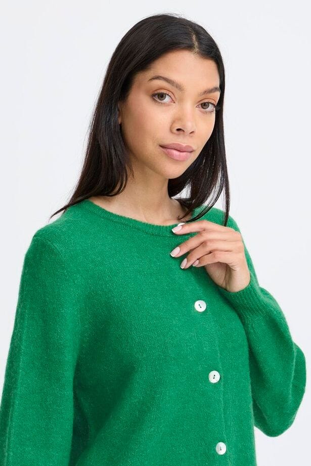 women green button cardigan, cozy green knit sweater