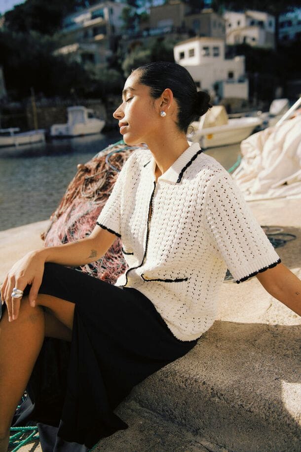 short sleeve knit cardigan women, textured knit button shirt women, cream knit button top women