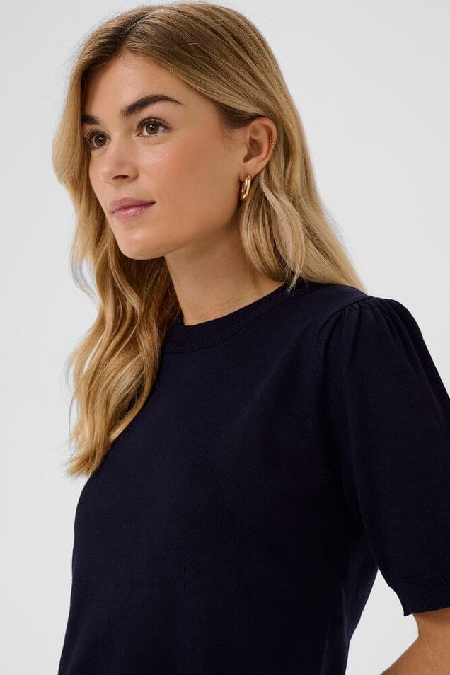 everyday knit pullover women, navy sweater top women, minimalist navy knit sweater