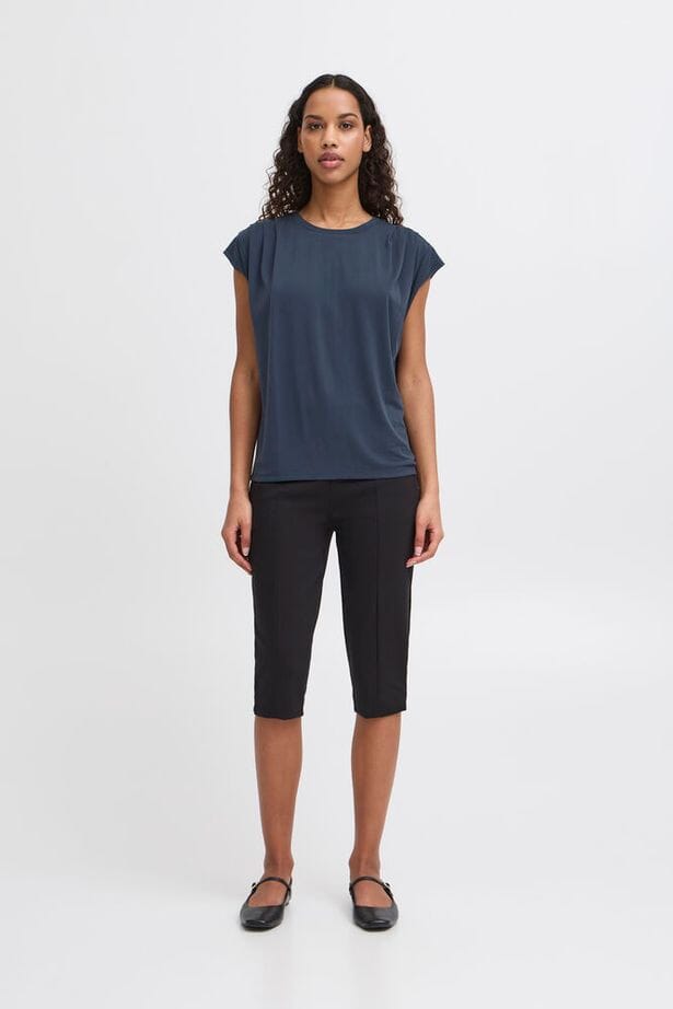 relaxed fit navy blouse, navy casual chic top, navy summer blouse women, minimalist navy top
