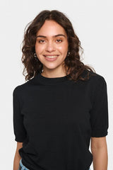 women soft touch sweater black, layering knit top black, modern black knit sweater