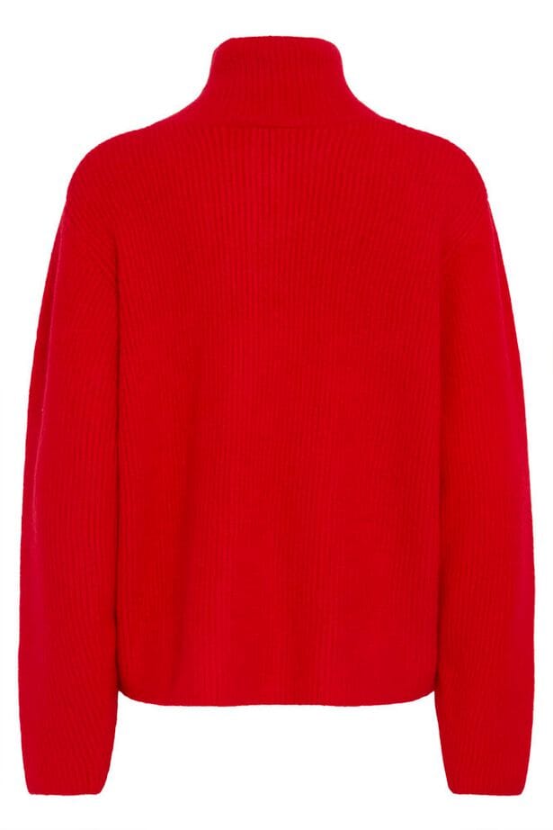  lightweight zip front knit, bright red everyday sweater