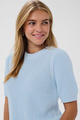 short sleeve sweater women, lightweight knit top blue, everyday knit top women