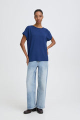 dark blue t shirt women, everyday navy tee, relaxed fit blue t shirt