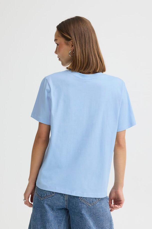 comfortable t shirt women blue, simple casual top women, versatile basic tee women, relaxed summer top women, modern casual tee women