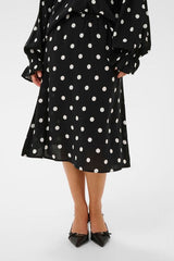 polka dot midi skirt, black white polka dot skirt, midi polka dot skirt women, everyday polka dot skirt