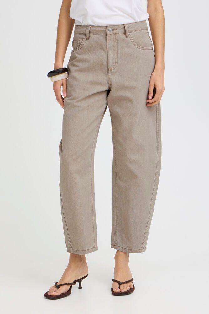 women's beige denim jeans, modern barrel leg jeans women, beige fashion denim women