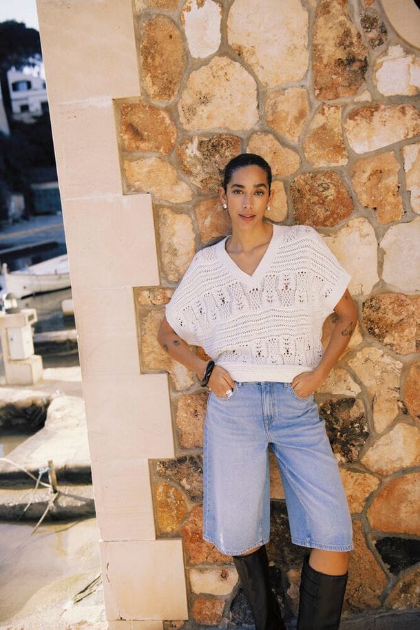 effortless knit top women, chic v neck knit sweater women