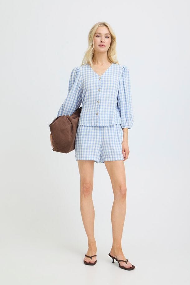 women's blue gingham shirt, casual gingham blouse women