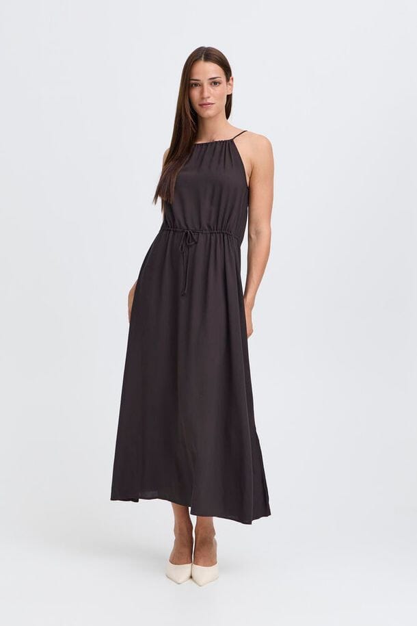 lightweight black summer dress women, black tie waist midi dress, casual black midi dress women