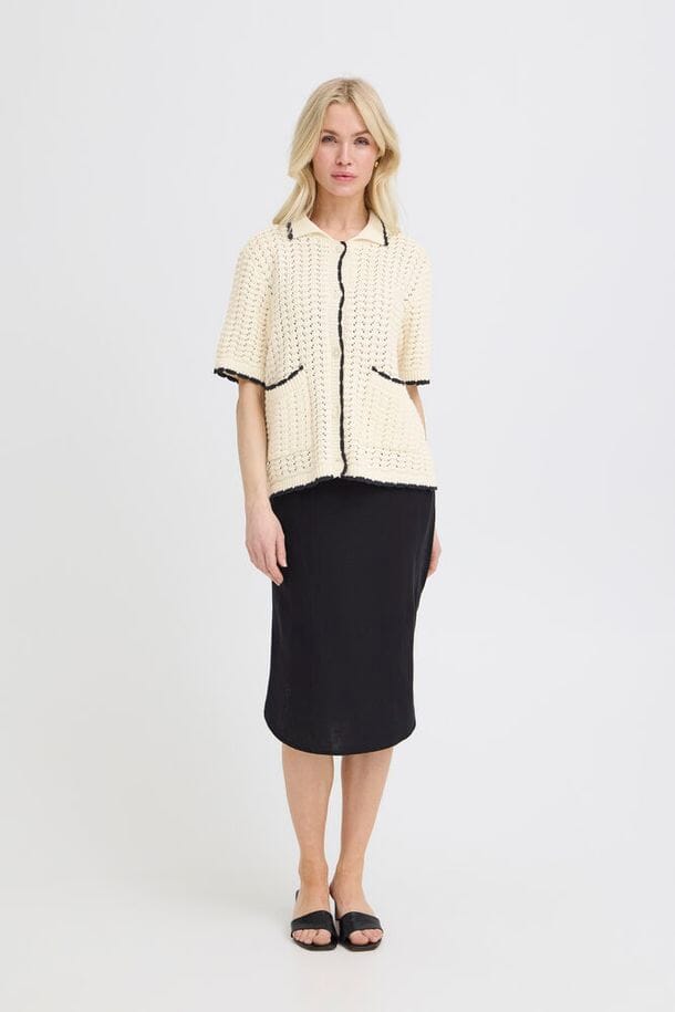 women's cream knit shirt, lightweight knit cardigan top