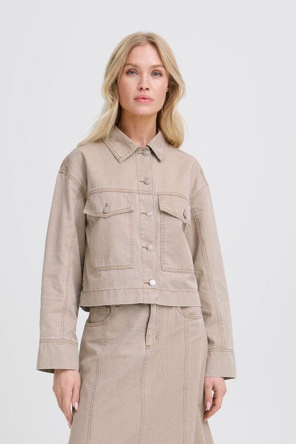  lightweight denim jacket women beige, women's neutral jean jacket, beige denim jacket layering piece