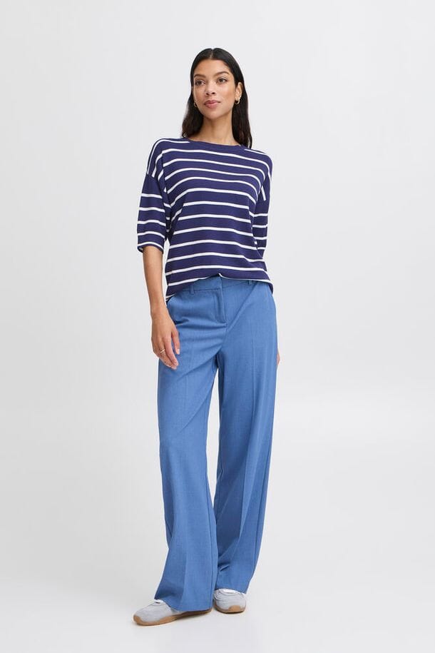 elevated basic top women, soft knit t shirt women, work casual top women, striped summer knit women, structured knit tee women