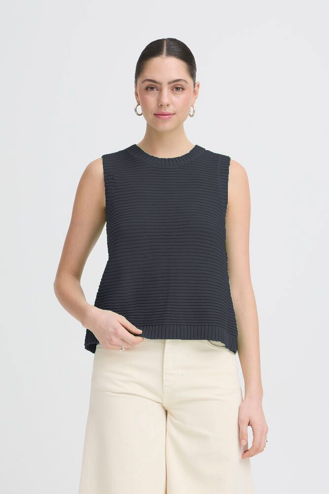 RIBBED CREW NECK KNIT VEST (NAVY)