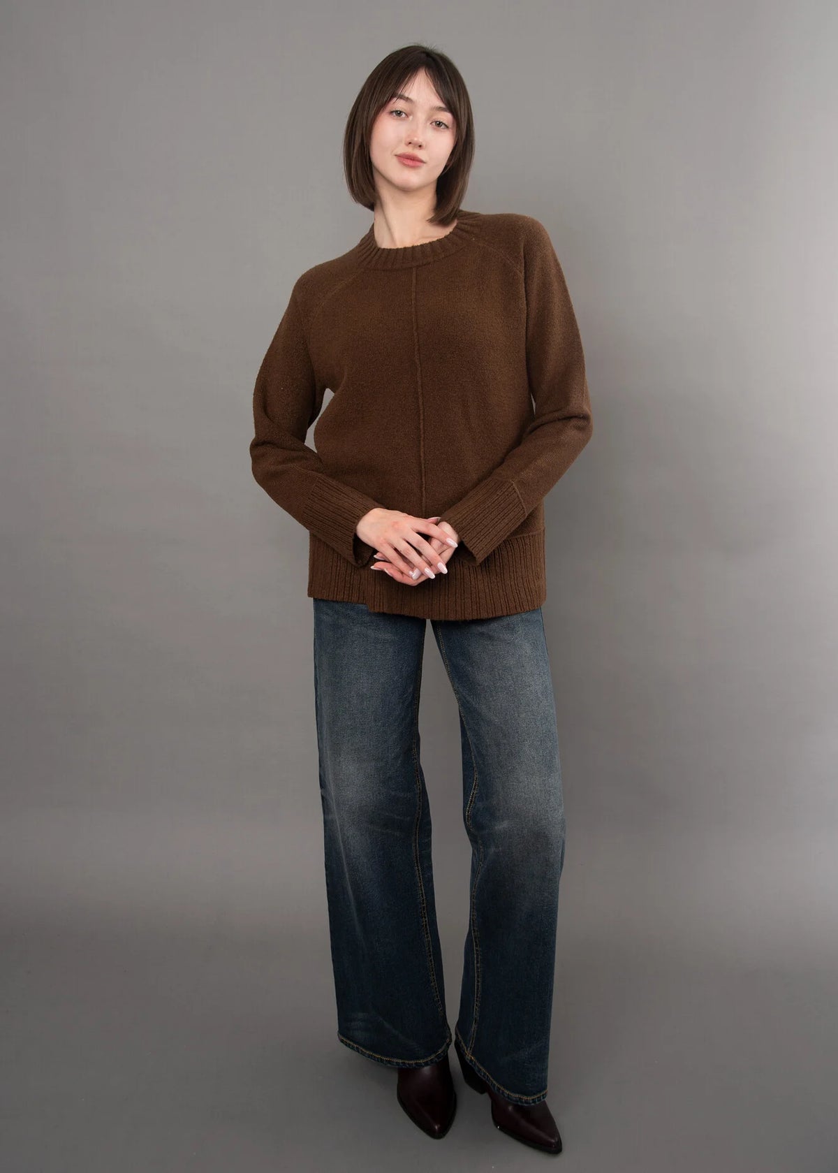 MARLOW SEAM DETAIL SWEATER (BROWN)