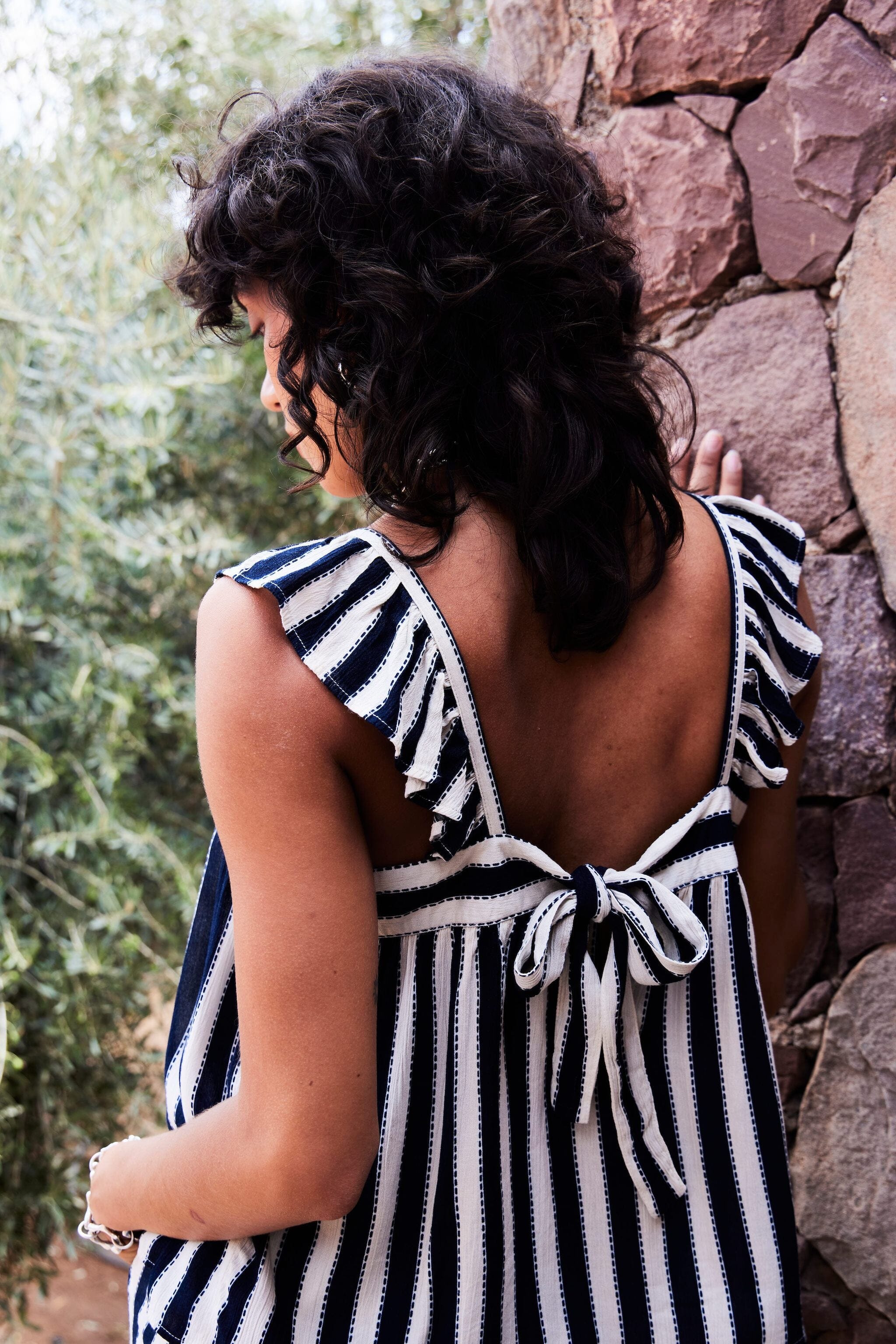 STRIPED TIE BACK TANK Top ICHI 