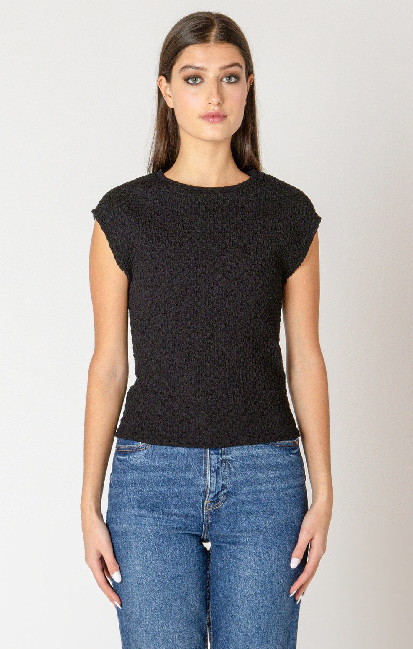 DROP SHOULDER TEXTURED TOP, black textured drop shoulder top, Dex 