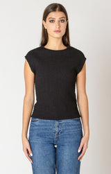 DROP SHOULDER TEXTURED TOP, black textured drop shoulder top, Dex 