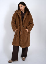CARAMEL LONG SHERPA JACKET,  RD STYLE, cozy teddy jacket outfit, long brown sherpa layering piece