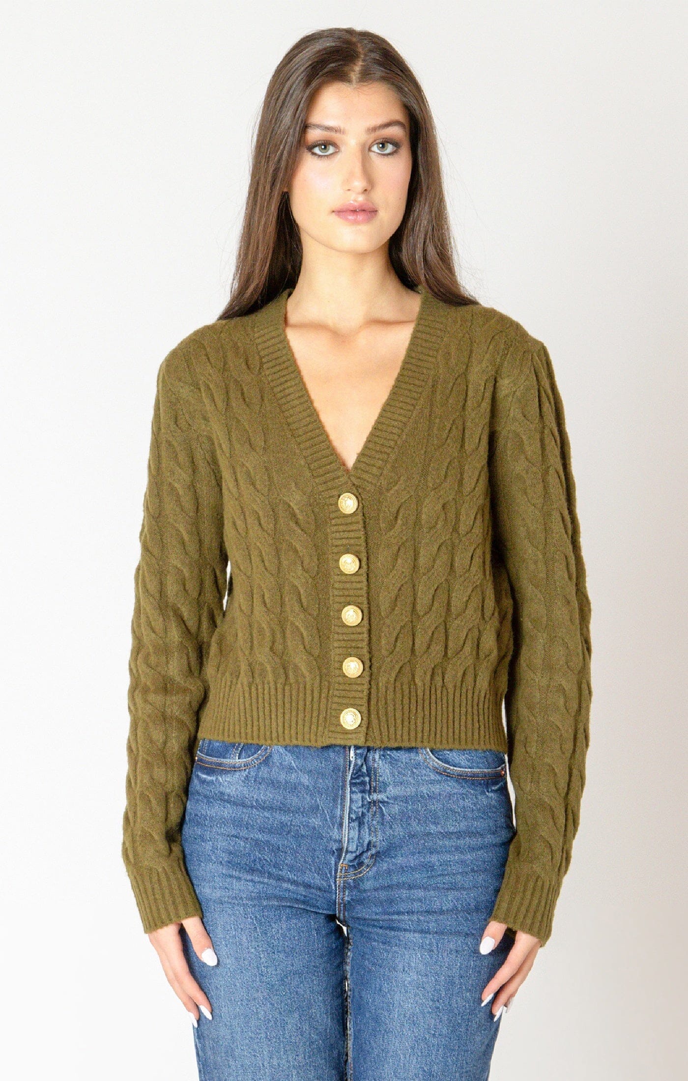 GREEN CABLE KNIT CARDIGAN, Dex 