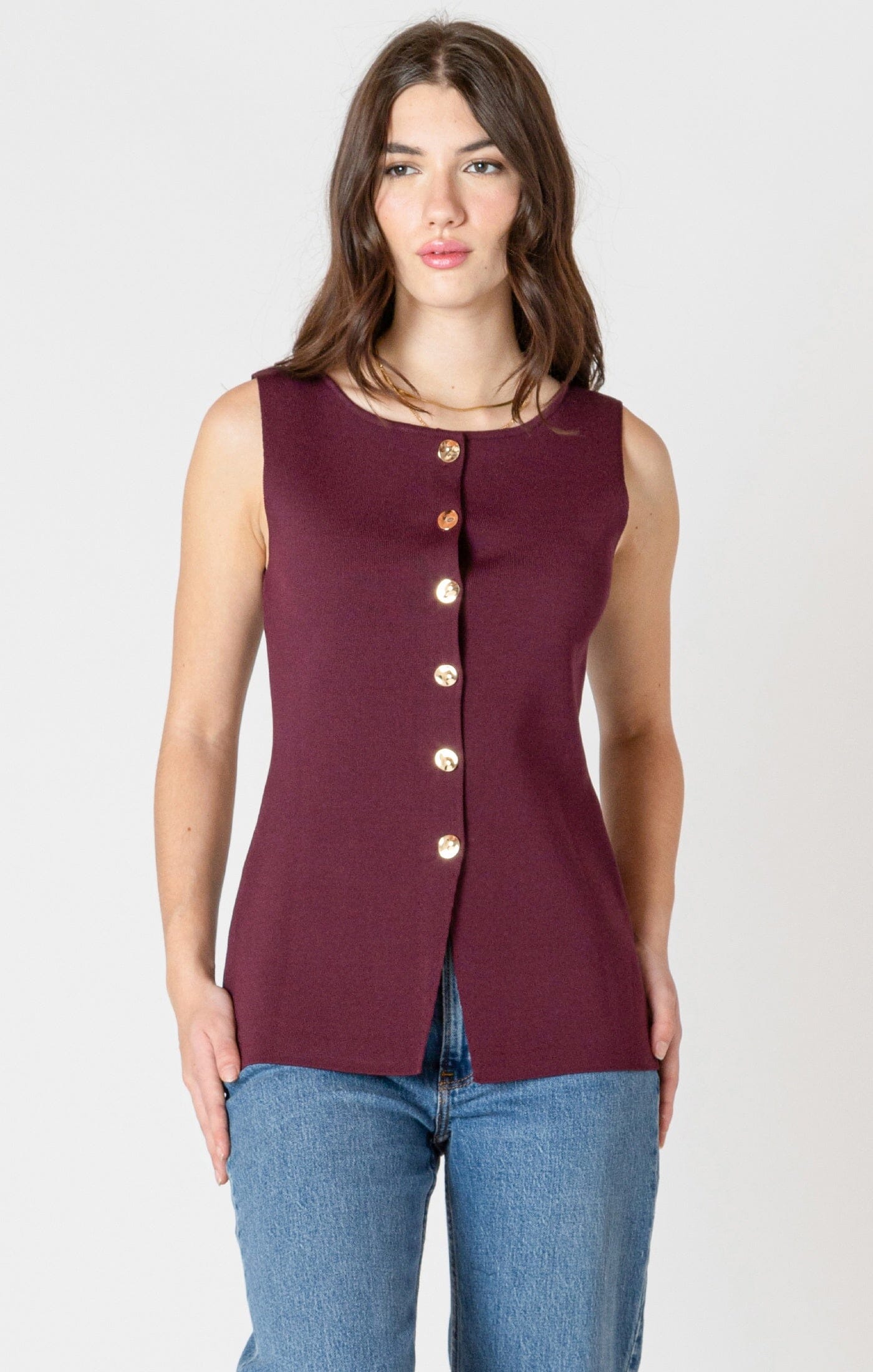 BURGUNDY BUTTON FRONT TOP, Dex 