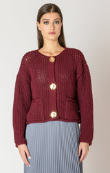 BURGUNDY CHUNKY KNIT CARDIGAN, Dex 
