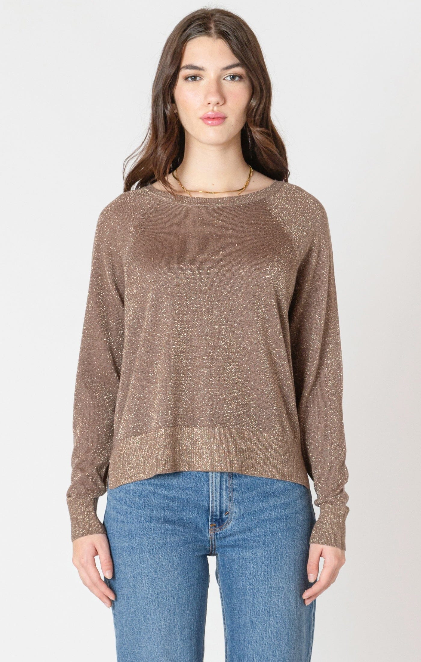 BRONZE SHIMMER TOP, Dex, bronze shimmer top, metallic bronze blouse, lightweight shimmer sweater, women’s metallic knit top, soft sparkle bronze shirt, casual shimmer long sleeve, bronze sparkle pullover, shiny bronze knit top