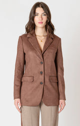 BROWN SUEDE BLAZER, Dex, brown suede women’s blazer, soft suede jacket, tailored brown blazer, structured suede coat, chic brown outerwear, suede tailored jacket, versatile brown layering piece, women’s suede button blazer