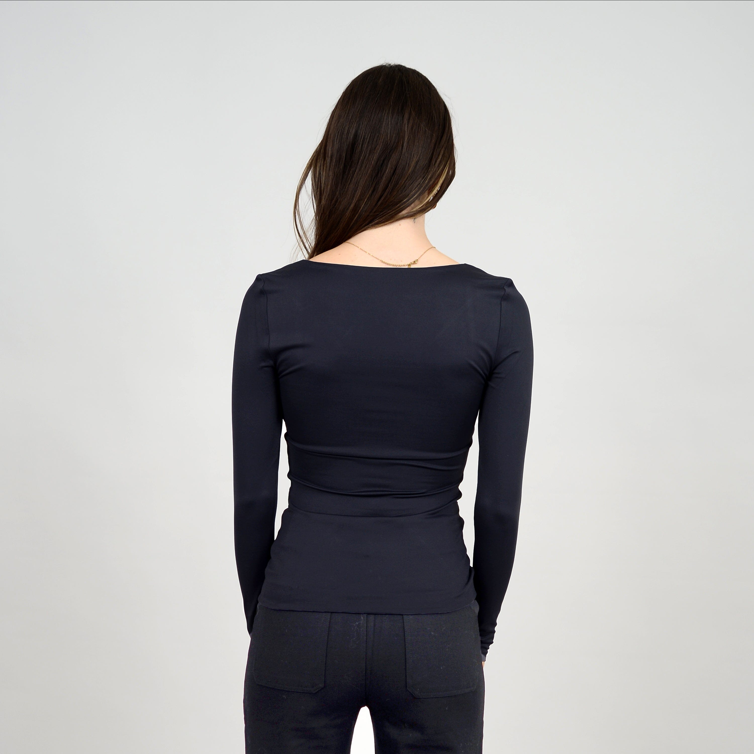 STACY SQUARE NECK LONG SLEEVE (BLACK) Top SECOND SKIN 