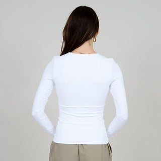 ROXI WHITE CREW NECK LONG SLEEVE Top SECOND SKIN 
