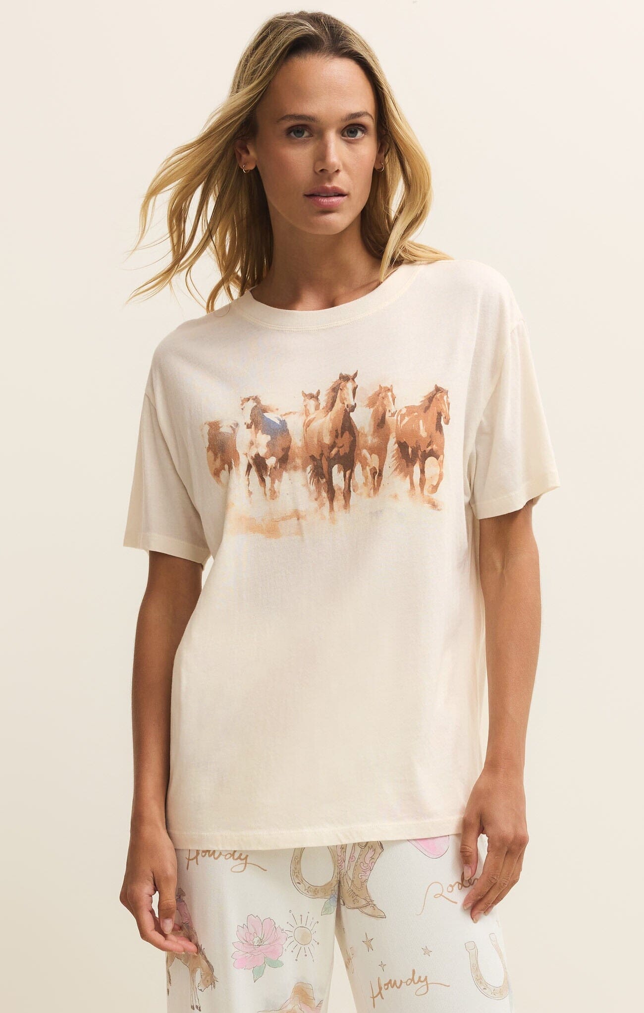 z supply, horse graphic tee, western graphic t shirt women, boyfriend tee women, casual graphic tee, cowgirl style t shirt, relaxed fit graphic tee, vintage inspired graphic tee, soft cotton t shirt women, western print tee, everyday graphic t shirt, neutral graphic tee, modern western tee
