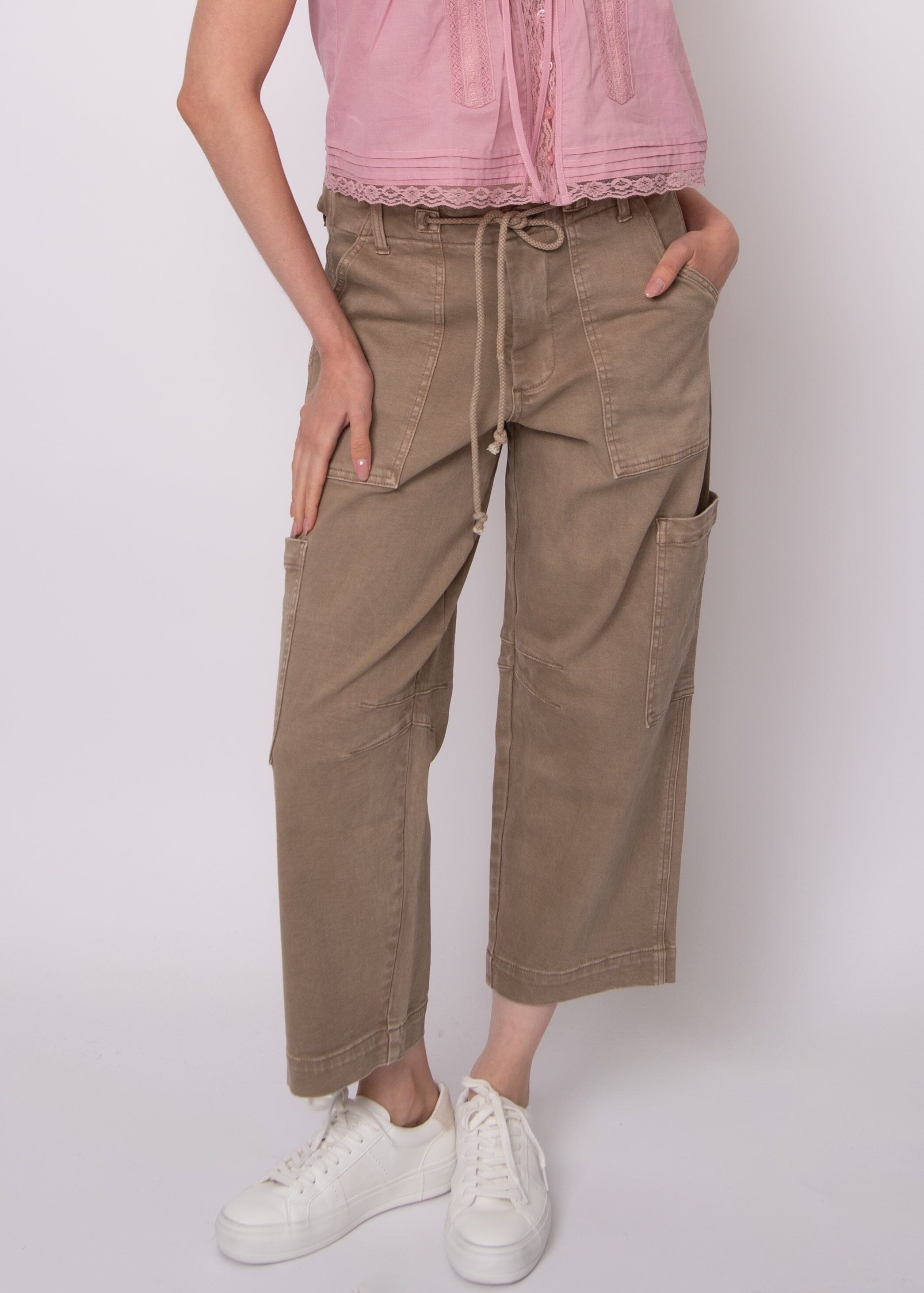 rd style, utility cargo pants women, relaxed fit cargo pants, wide leg cargo pants, drawstring waist pants women, casual utility trousers, beige cargo pants women
