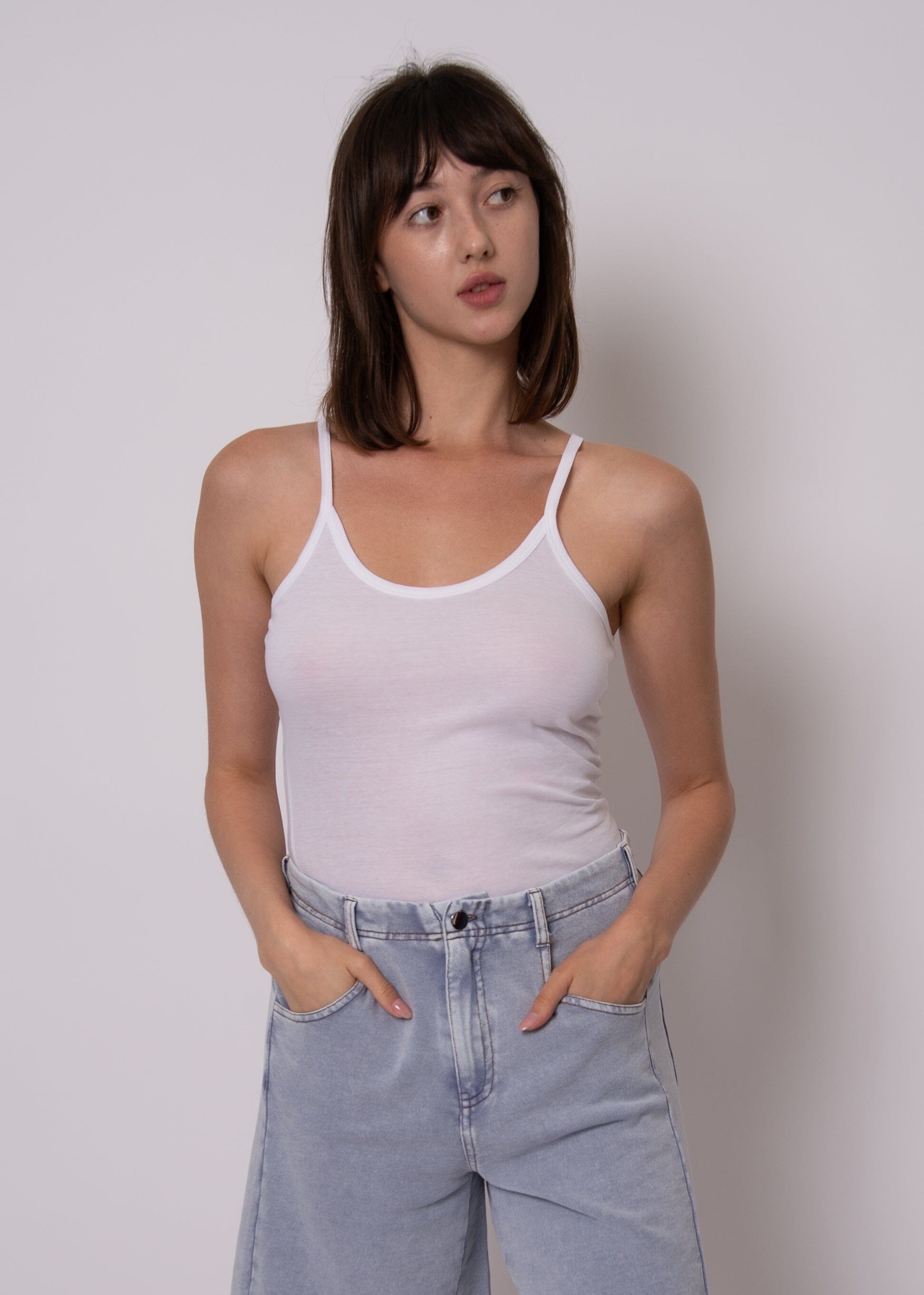 RD STYLE, white muscle tank, thin strap white tank top women, fitted white tank top, basic white layering tank, minimalist white top women, everyday essential white tank, lightweight white camisole style tank