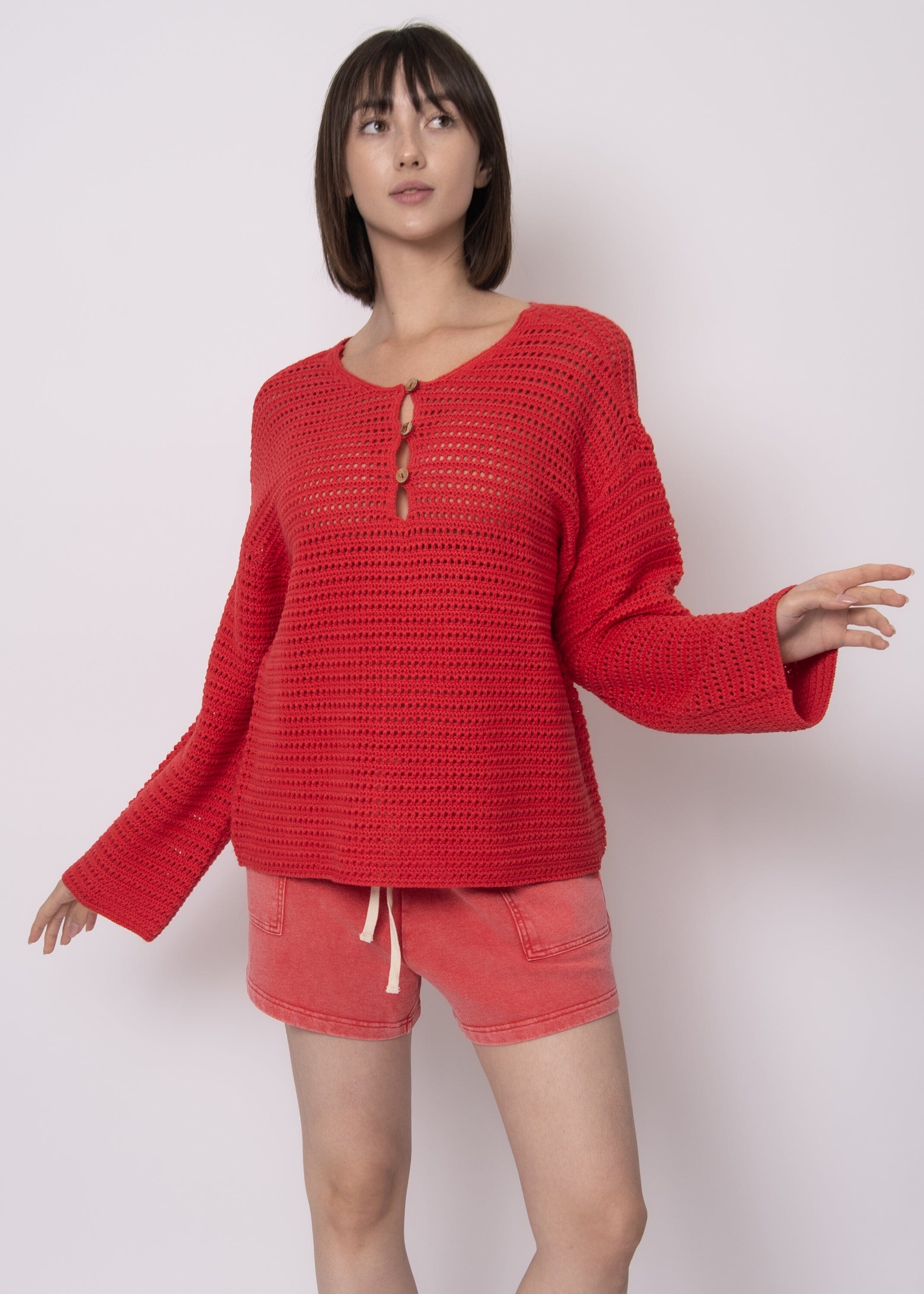 red lightweight sweater women, casual knit sweater, breathable knit sweater women, open knit sweater red, relaxed fit sweater women, summer sweater women, lightweight pullover knit, red casual sweater outfit