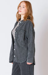 washed denim look soft knit, womens relaxed black jacket 