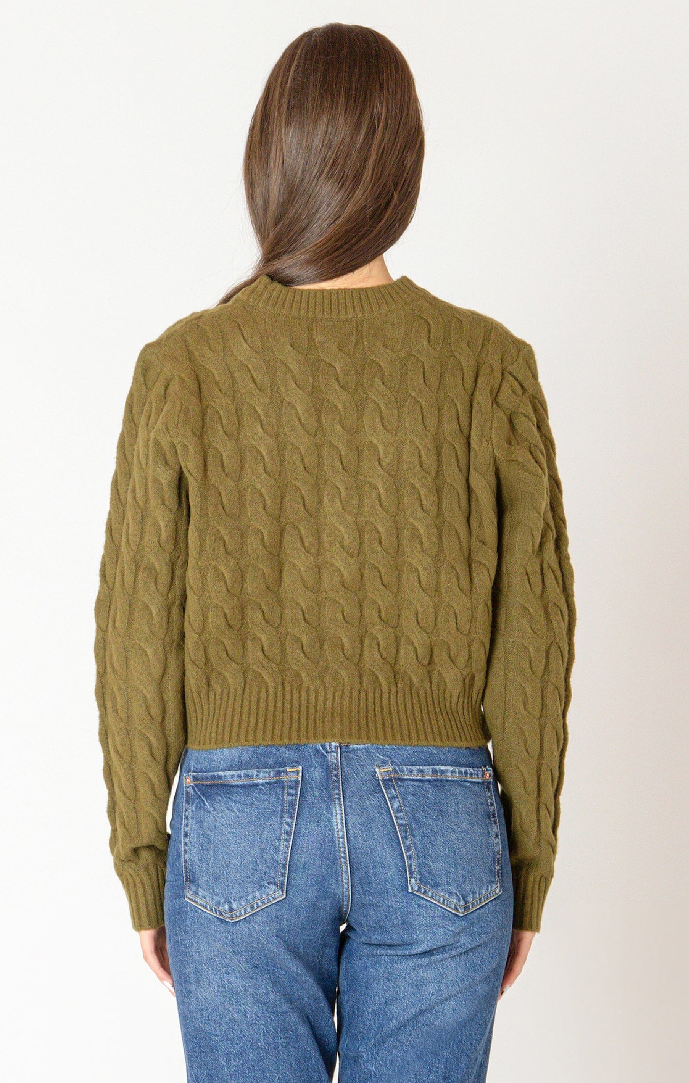cropped cardigan, green knit sweater, gold button cardigan