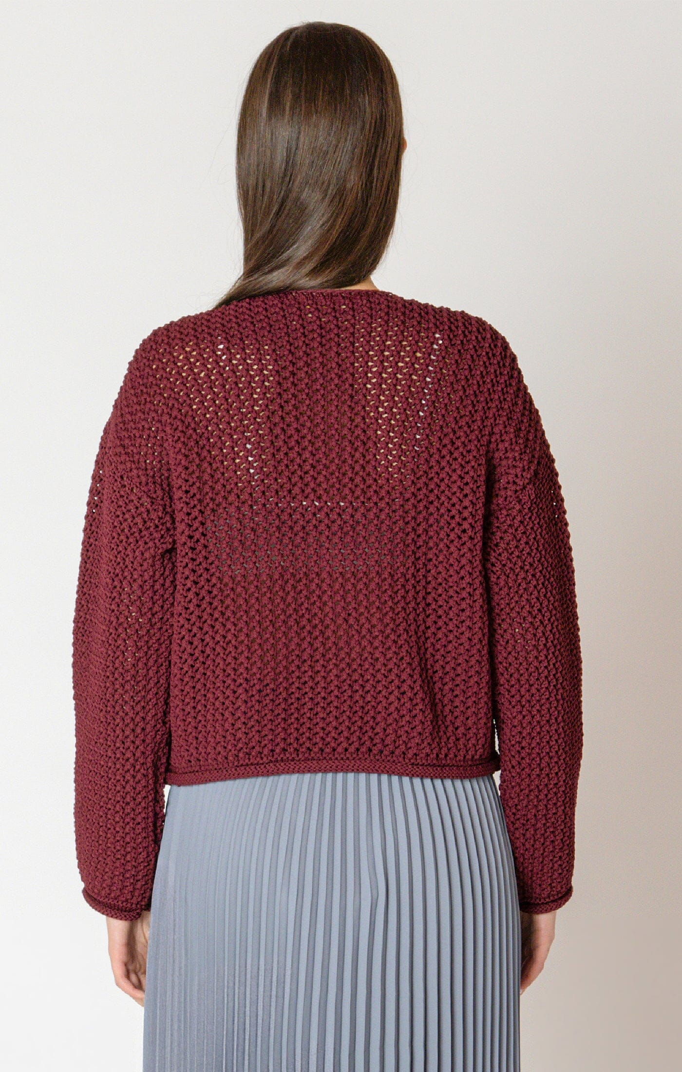 chunky knit sweater, burgundy cardigan, oversized knitwear