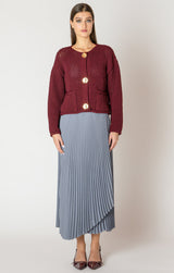 gold button cardigan, cozy fall sweater, textured layering piece