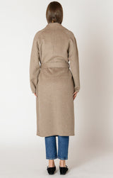 wool belted coat, long wrap coat, minimalist winter coat