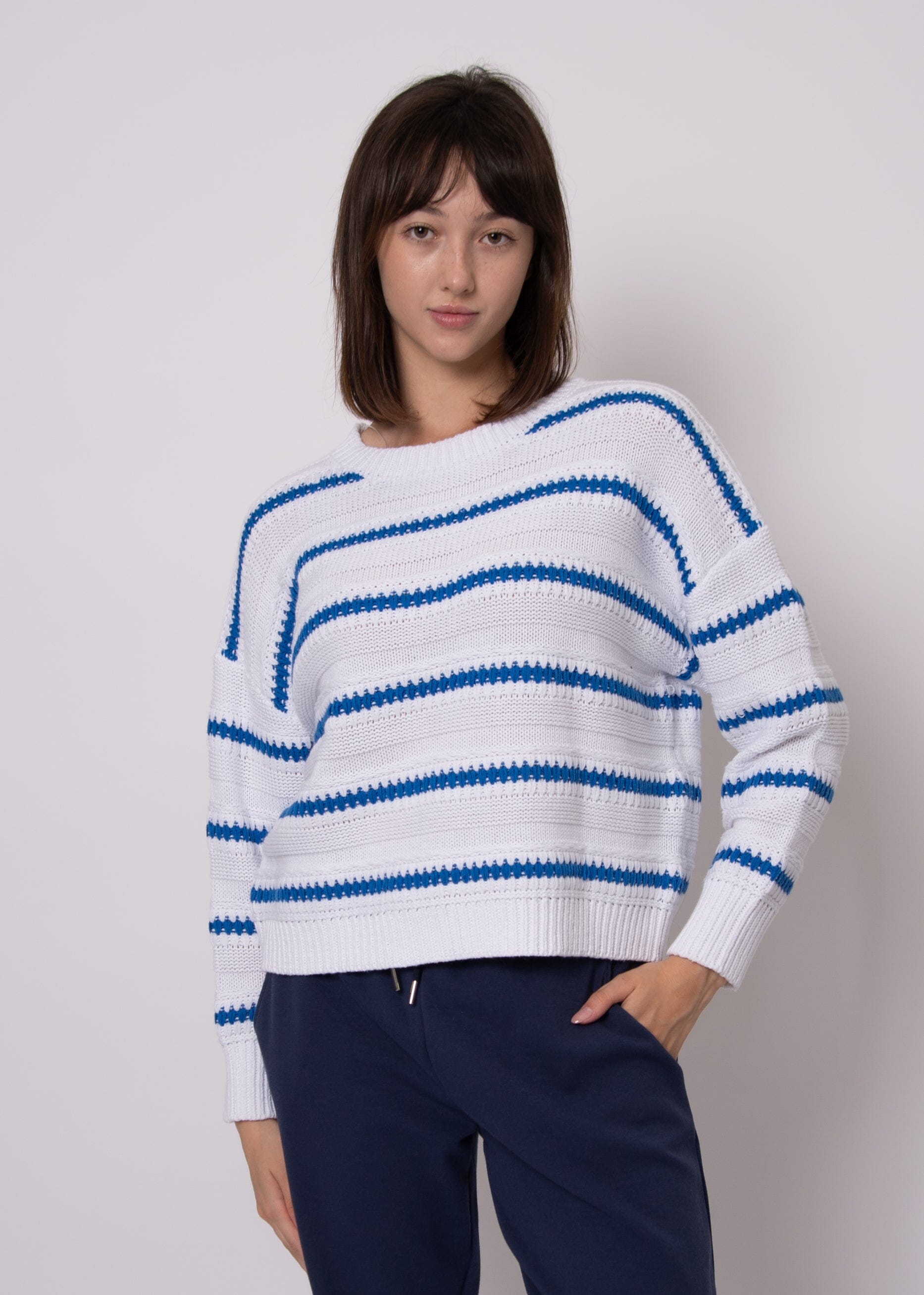 cropped stripe knit top, textured stripe sweater, casual striped knit women