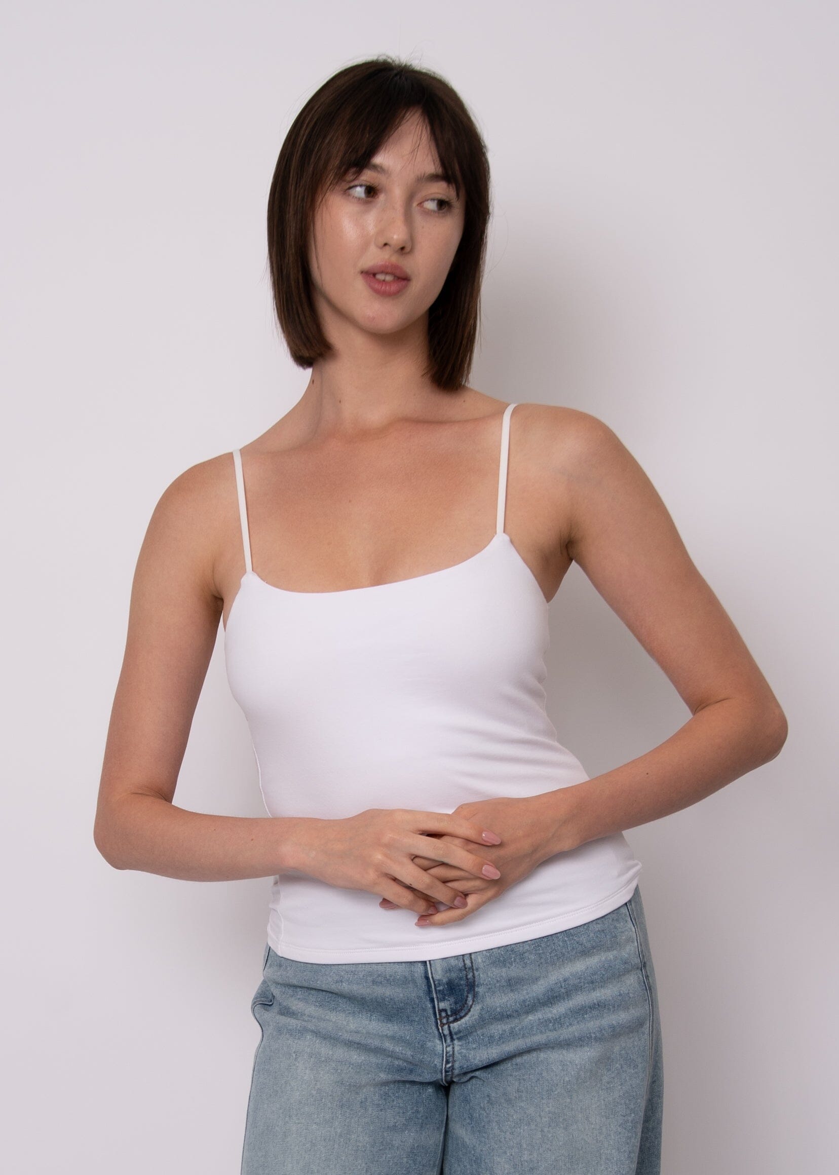 breathable cotton tank women white, slim fit white camisole women, seamless layering top women white, casual white tank top women fitted
