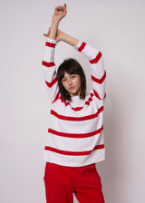 red stripe knit sweater, striped knit sweater women, red and white stripe sweater