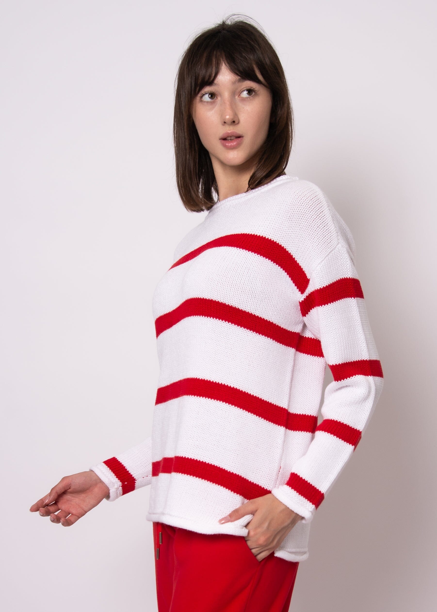 casual striped knit top, everyday knit sweater women, off duty knit sweater
