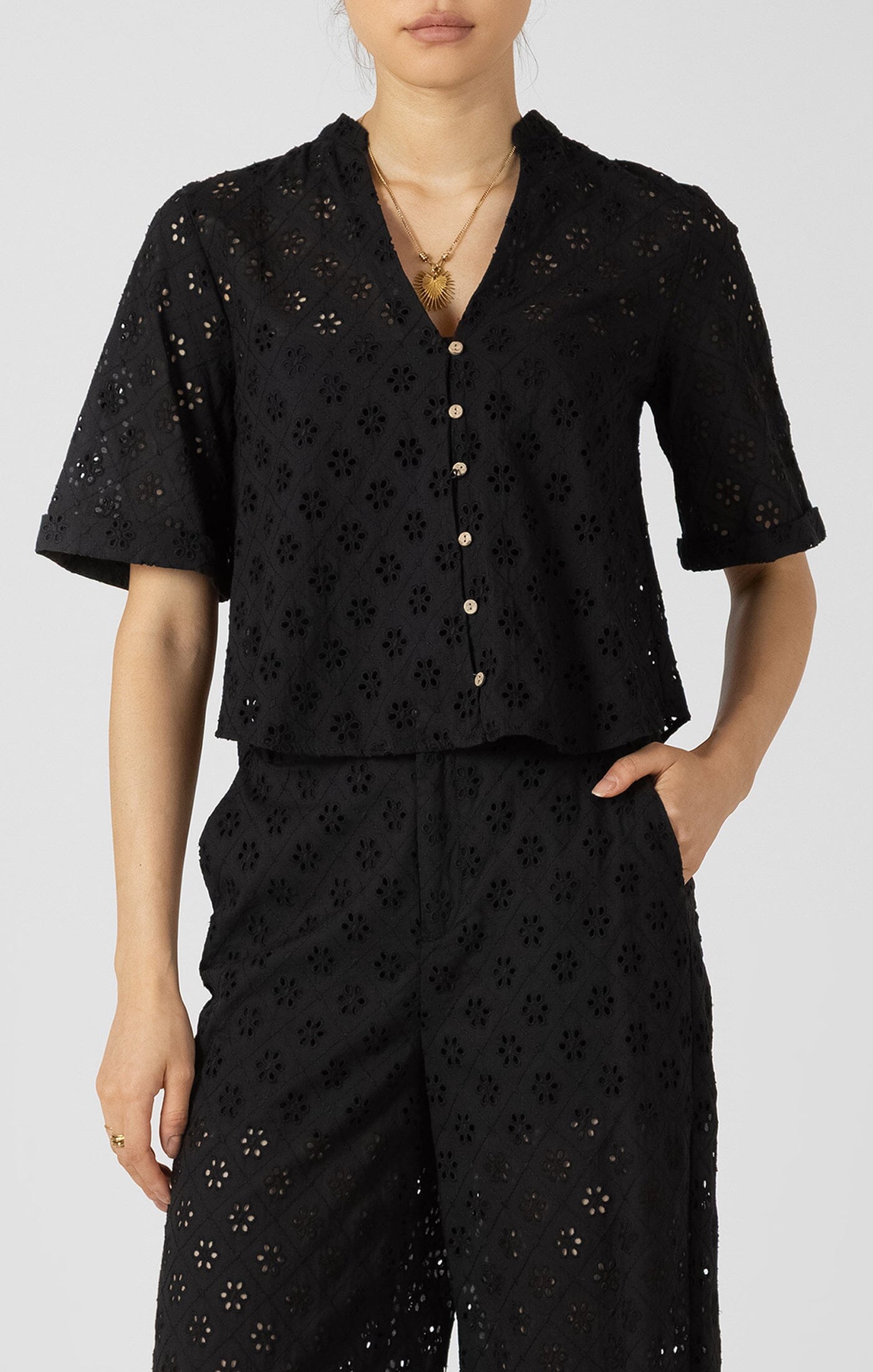 lightweight black blouse women, chic black summer top women, modern embroidered blouse women, versatile black top women