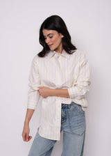 striped oxford shirt women, light yellow button up shirt, classic striped buttondown women