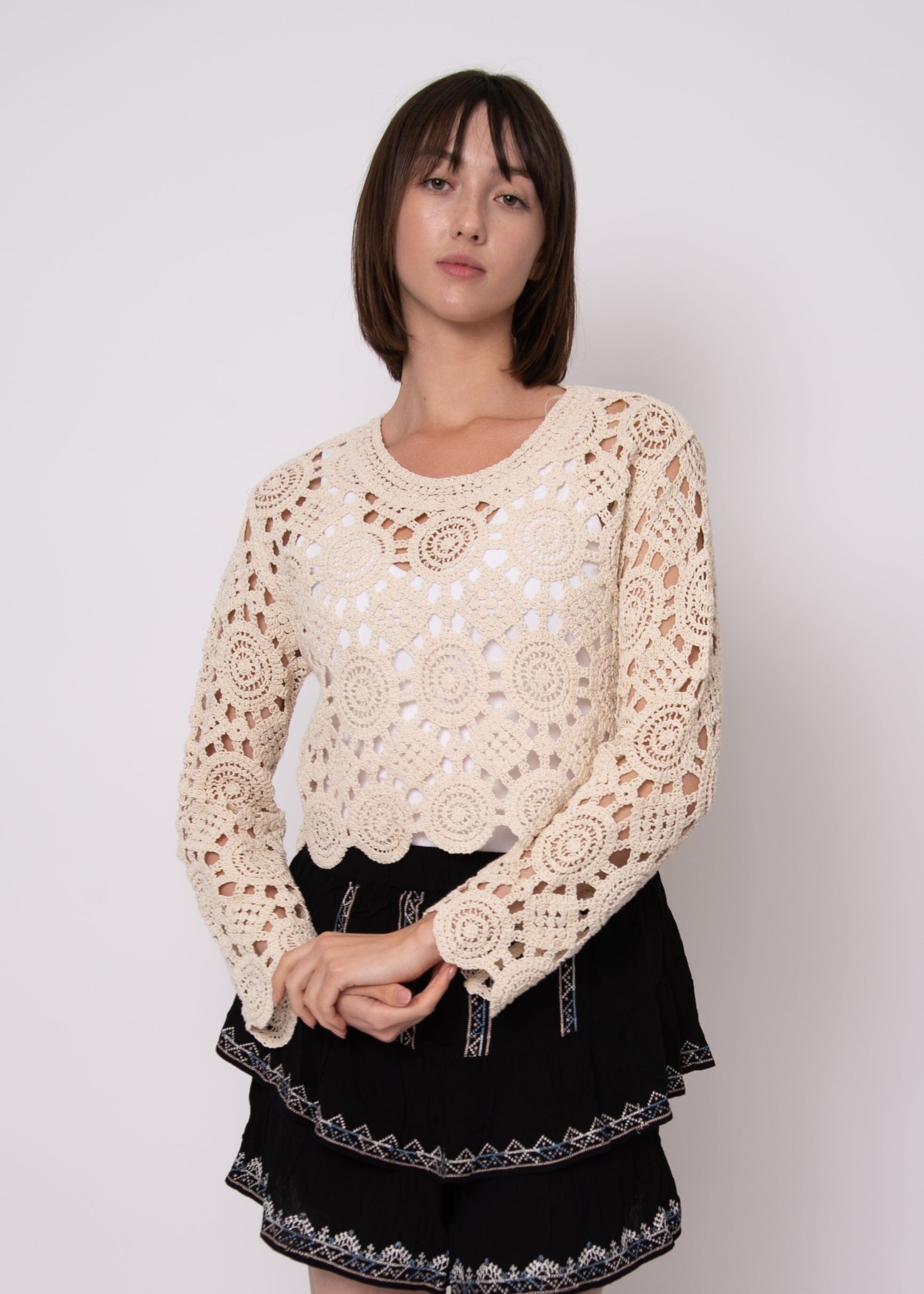 summer layering top, neutral knit sweater women, open knit crochet top, beachy crochet top, cream crochet sweater, breathable knit top